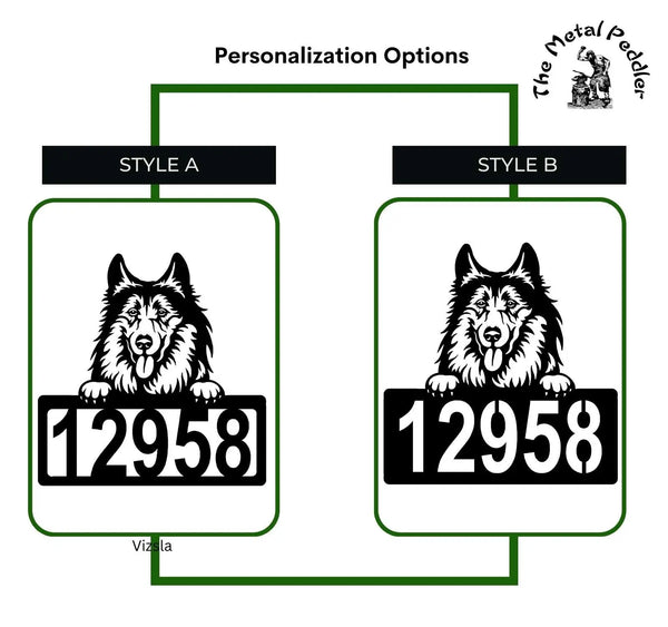 Collie Address Sign - Detailed Dog Design with Custom House Numbers The Metal Peddler