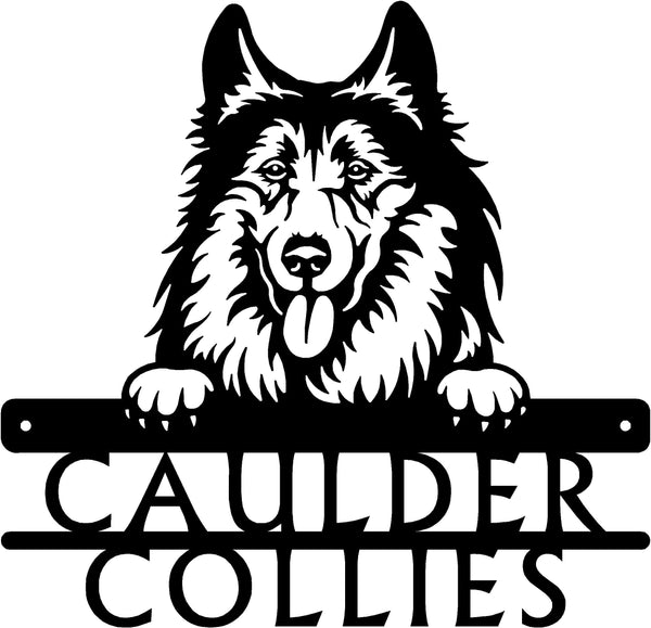 Collie Detailed Dog Face Welcome Sign or Custom Name The Metal Peddler