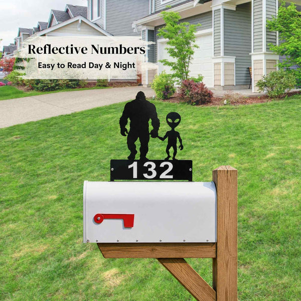 Bigfoot & Alien Mailbox Topper - Personalized House Numbers