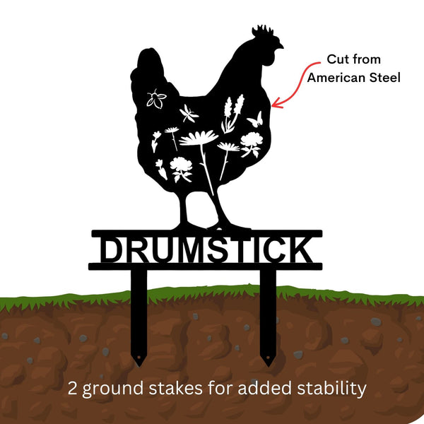 Custom Chicken Yard Sign with Floral Cutouts
