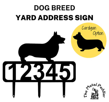 Corgi address yard sign with multiple dog options and customizable numbers