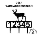 An address sign with a Buck design and 3 stakes for mounting on a lawn.