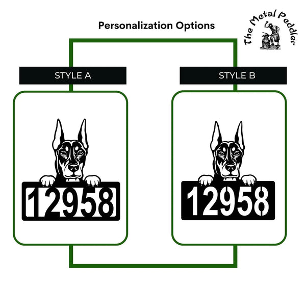 Doberman #2 Address Sign - Detailed Dog Design with Custom House Numbers The Metal Peddler