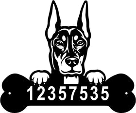 Doberman #2 Head and Dog Bone Sign with Custom Name or Numbers The Metal Peddler