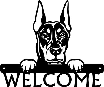 Doberman #2 Detailed Dog Face Welcome Sign or Custom Name The Metal Peddler