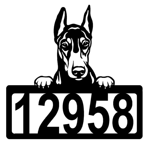 Doberman #1 Address Sign - Detailed Dog Design with Custom House Numbers The Metal Peddler