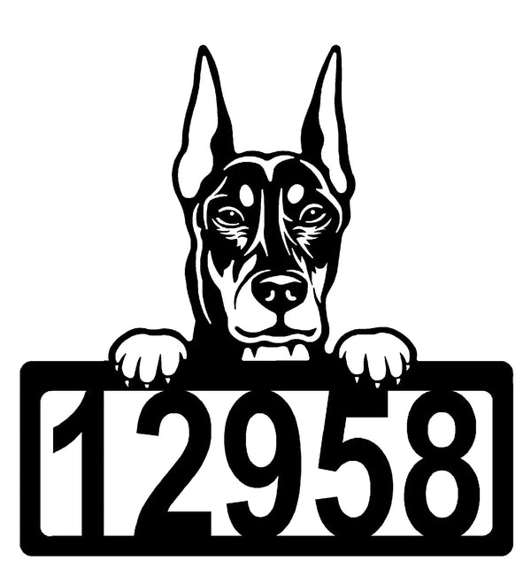 Doberman #2 Address Sign - Detailed Dog Design with Custom House Numbers The Metal Peddler