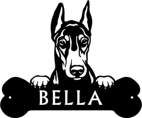 Doberman #1 Head and Dog Bone Sign with Custom Name or Numbers The Metal Peddler