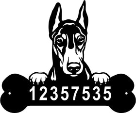 Doberman #1 Head and Dog Bone Sign with Custom Name or Numbers The Metal Peddler