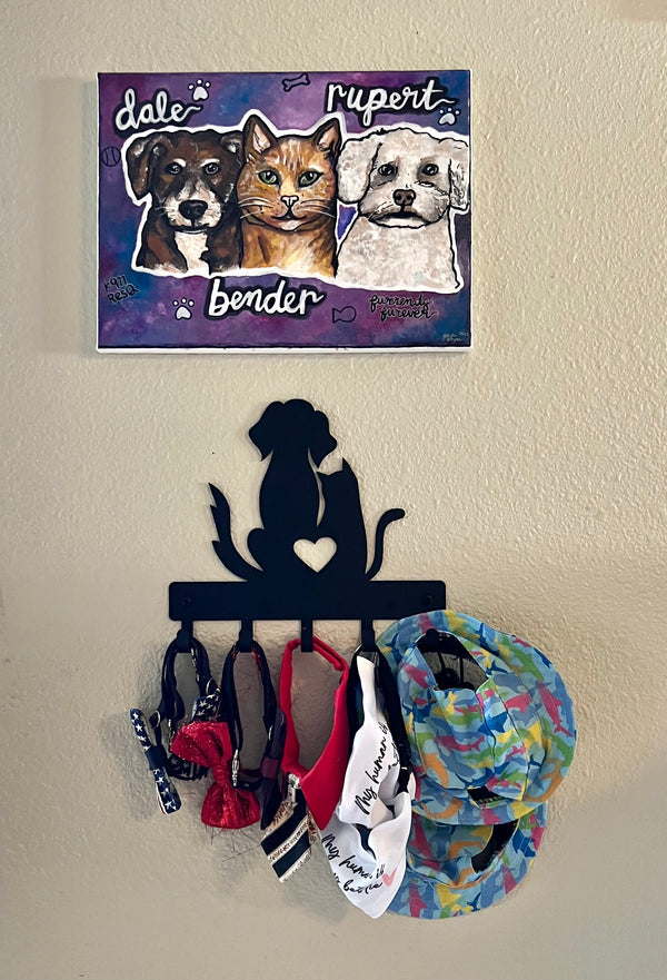 Dog & Cat ❤️ Key Rack with 5 hooks - The Metal Peddler Key Rack Cat, dog, key rack, leash hanger, leash rack, not-dog