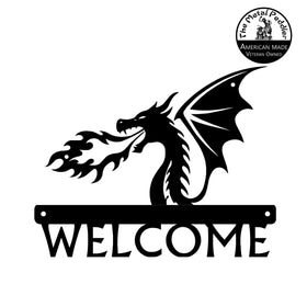 Fire Breathing Dragon Head Welcome Sign – Customizable Fantasy Metal Art The Metal Peddler
