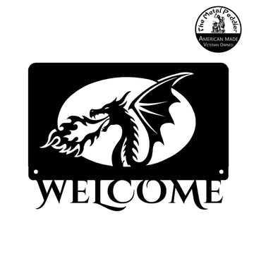Fire Dragon Welcome Sign – Customizable Fantasy Metal Art The Metal Peddler