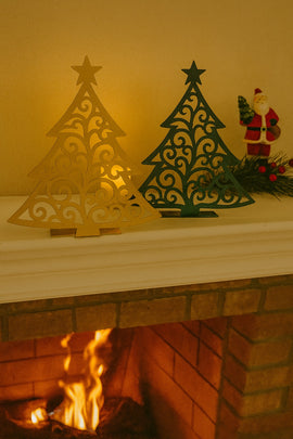Elegant Scroll Christmas Tree Shelf Decor in Green or Gold