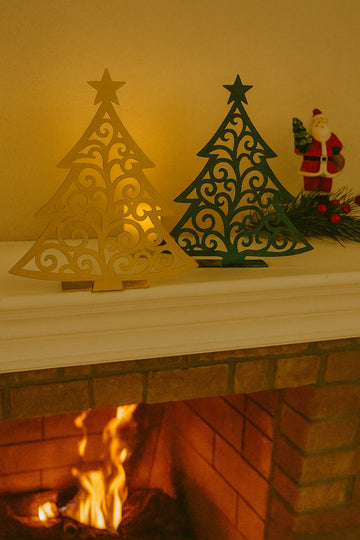 Elegant Scroll Christmas Tree Shelf Decor in Green or Gold
