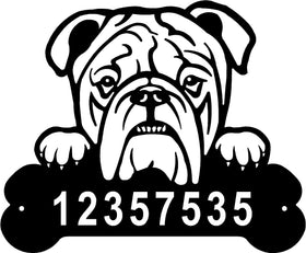 English Bulldog Head and Dog Bone Sign with Custom Name or Numbers The Metal Peddler