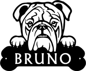 English Bulldog Head and Dog Bone Sign with Custom Name or Numbers The Metal Peddler