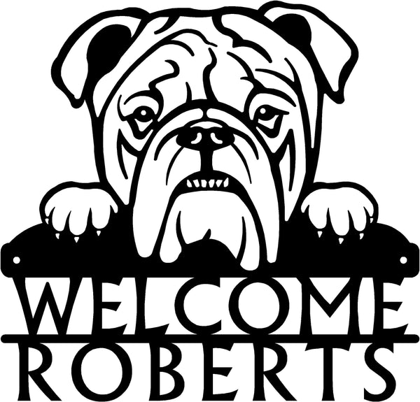 English Bulldog Detailed Dog Face Welcome Sign or Custom Name The Metal Peddler