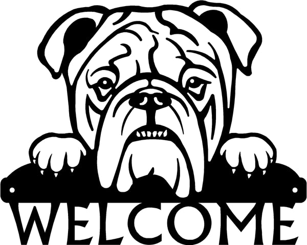 English Bulldog Detailed Dog Face Welcome Sign or Custom Name The Metal Peddler