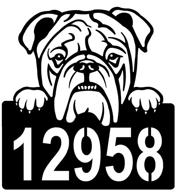 English Bulldog Address Sign - Detailed Dog Design with Custom House Numbers The Metal Peddler