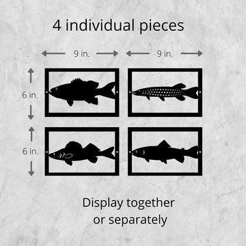 Fish Panels Set Metal Art: Bass, Pike, Trout, Walleye