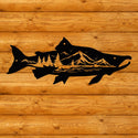 Salmon Fish Wall Art with Beautiful Mountain Fishing Boat Scene The Metal Peddler