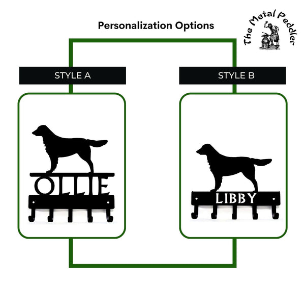 Flat-Coated Retriever Personalized Key and Leash Holder -  5 Hooks