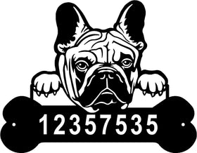 French Bulldog Head and Dog Bone Sign with Custom Name or Numbers The Metal Peddler