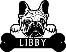 French Bulldog Head and Dog Bone Sign with Custom Name or Numbers The Metal Peddler