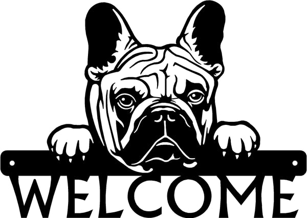 French Bulldog Detailed Dog Face Welcome Sign or Custom Name The Metal Peddler