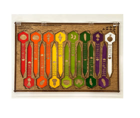 Plant garden stakes in display case