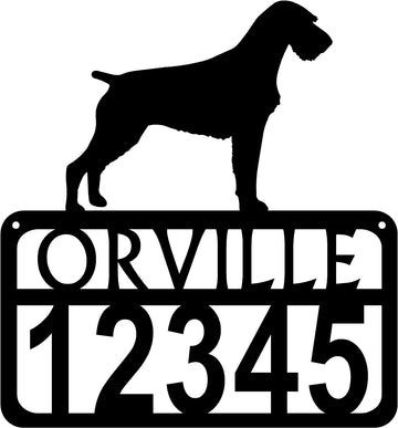 GWP Personalized Dog Sign with Name & house numbers: German Wirehaired Pointer - The Metal Peddler Address Signs Address Sign, breed, Breed G, dog, German Wirehaired Pointer, House sign, Name plaque, name sign, Personalized Signs, personalizetext, porch