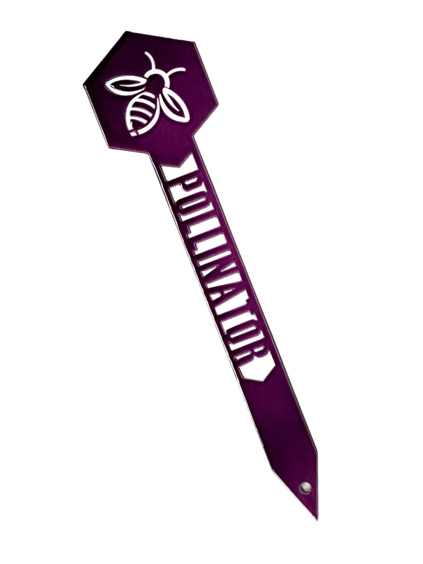 A purple bee POLLINATOR garden stake