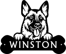 German Shepherd Head and Dog Bone Sign with Custom Name or Numbers The Metal Peddler