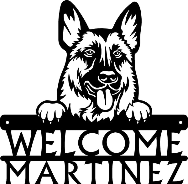 German Shepherd Detailed Dog Face Welcome Sign or Custom Name The Metal Peddler