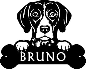 German Shorthair Pointer Head and Dog Bone Sign with Custom Name or Numbers The Metal Peddler