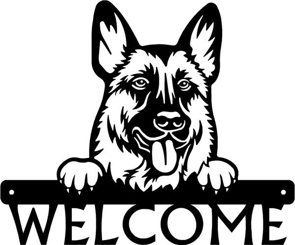 German Shepherd Detailed Dog Face Welcome Sign or Custom Name The Metal Peddler