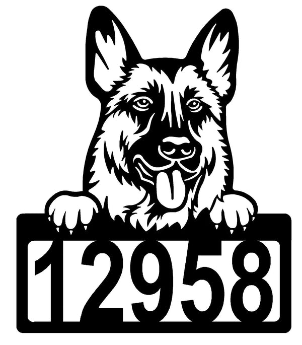 German Shepherd Address Sign - Detailed Dog Design with Custom House Numbers The Metal Peddler