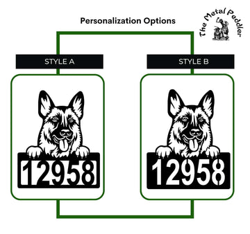 German Shepherd Address Sign - Detailed Dog Design with Custom House Numbers The Metal Peddler