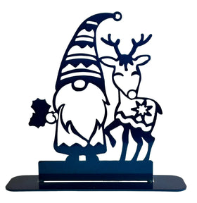 Blue gnome and reindeer, laser cut