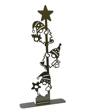 3 silver gnomes climbing a pole with a star