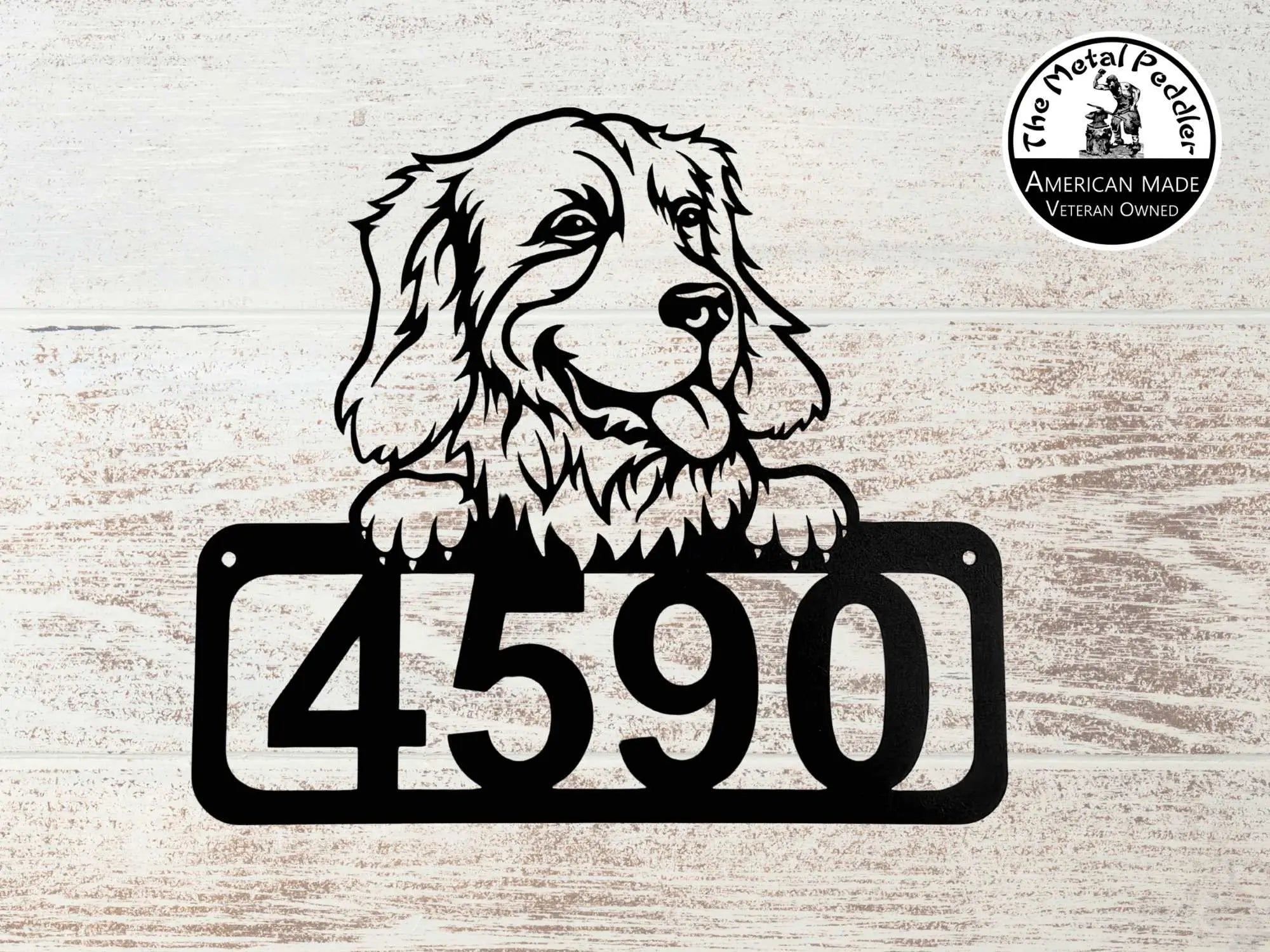 Golden Retriever #1 Address Sign - Detailed Dog Design with Custom Hou ...