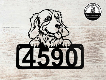 Golden Retriever #1 Address Sign - Detailed Dog Design with Custom House Numbers The Metal Peddler