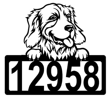 Golden Retriever #1 Address Sign - Detailed Dog Design with Custom House Numbers