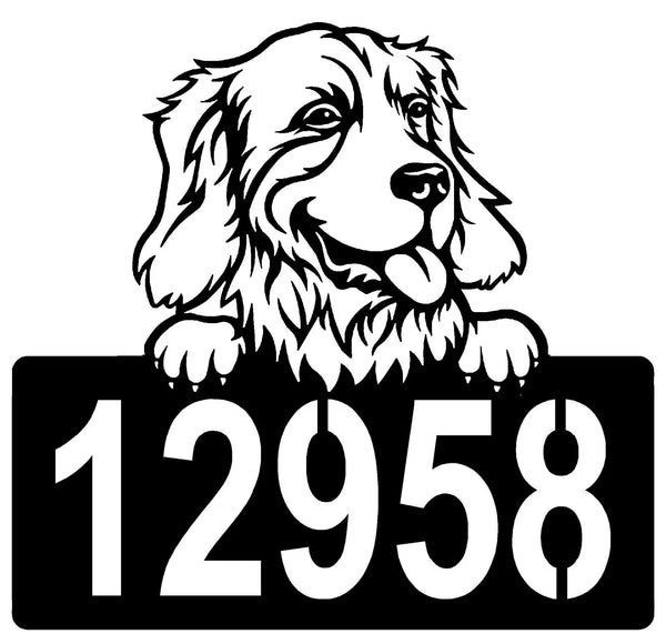 Golden Retriever #1 Address Sign - Detailed Dog Design with Custom House Numbers The Metal Peddler