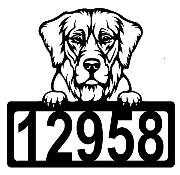 Golden Retriever #2 Address Sign - Detailed Dog Design with Custom House Numbers The Metal Peddler