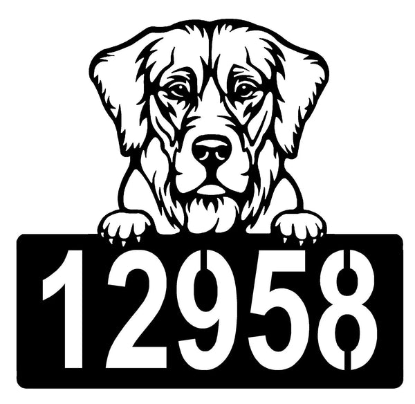 Golden Retriever #2 Address Sign - Detailed Dog Design with Custom House Numbers The Metal Peddler