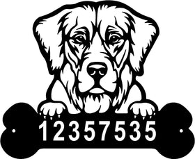 Golden Retriever #1 Head and Dog Bone Sign with Custom Name or Numbers The Metal Peddler
