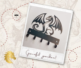 Graceful Dragon Key Holder - Fantasy Wall Hook - The Metal Peddler Key Rack 02837-KRSM-Dragon2 Two Tone TheMetalPeddler.com