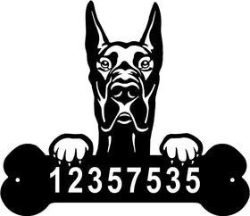 Great Dane Cropped Ear Head and Dog Bone Sign with Custom Name or Numbers The Metal Peddler