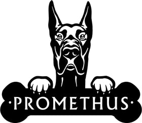 Great Dane Cropped Ear Head and Dog Bone Sign with Custom Name or Numbers The Metal Peddler